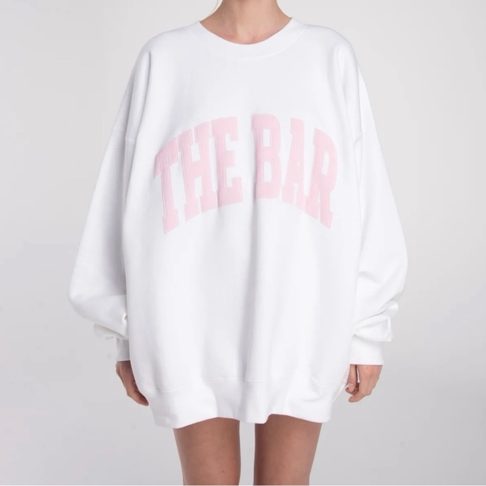The Bar White Pink Varsity Crewneck Sweatshirt